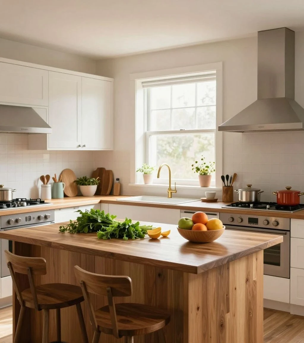 Cozy modern kitchen with natural light and inviting atmosphere.